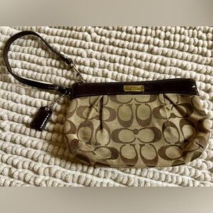 Coach Tan and Brown Signature Wristlet
